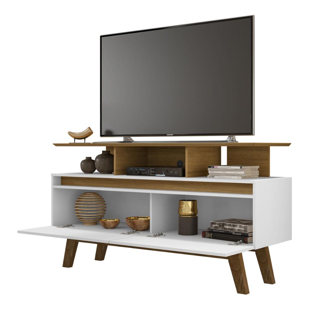 Rack para TV até 50 Polegadas com Nicho e 2 Portas Retrô Multimóveis CR45294 Cinamomo/Branco