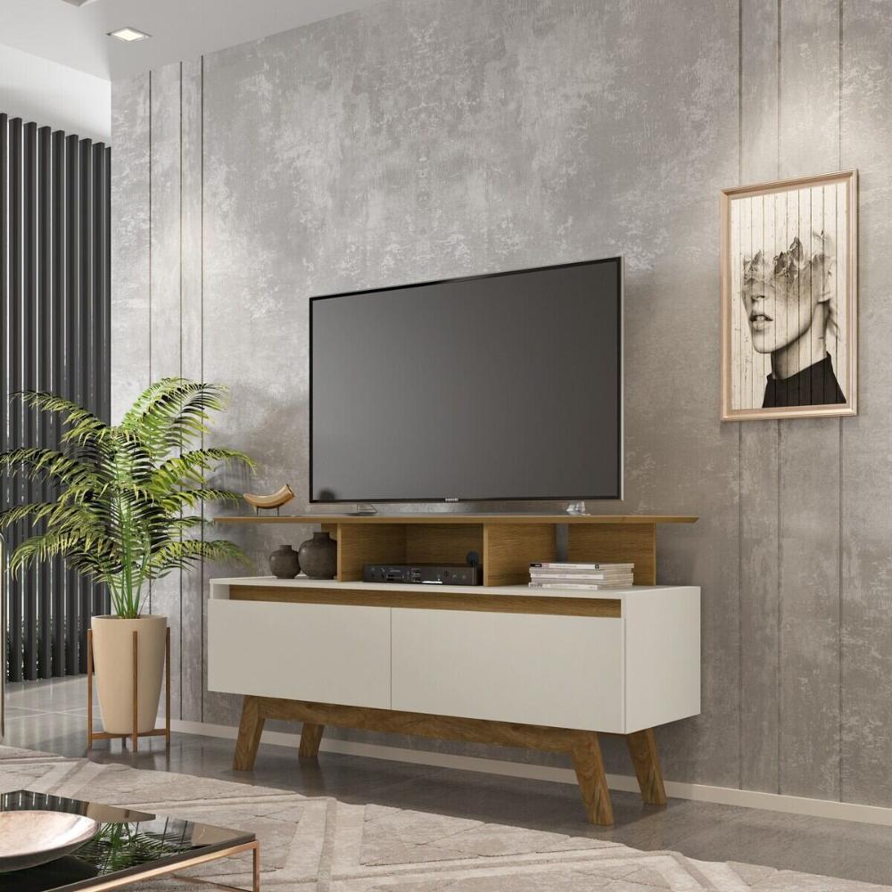 Rack para TV até 50 Polegadas com Nicho e 2 Portas Retrô Multimóveis CR45294 Cinamomo/Off White