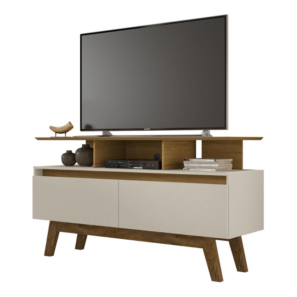 Rack para TV até 50 Polegadas com Nicho e 2 Portas Retrô Multimóveis CR45294 Cinamomo/Off White