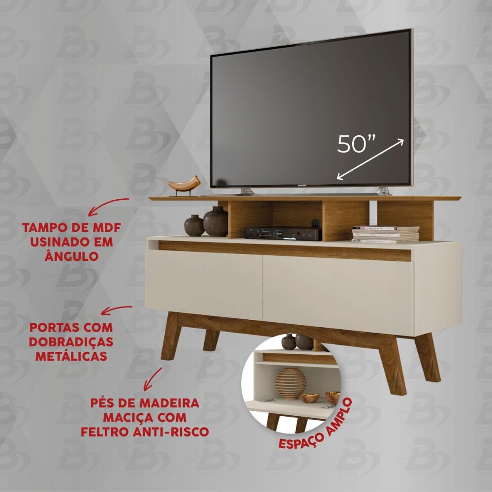 Rack para TV até 50 Polegadas com Nicho e 2 Portas Retrô Multimóveis CR45294 Cinamomo/Off White