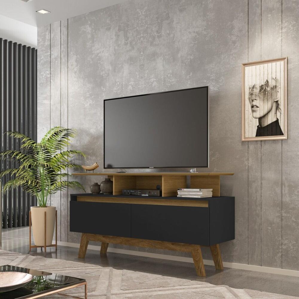 Rack para TV até 50 Polegadas com Nicho e 2 Portas Retrô Multimóveis CR45294 Cinamomo/Preto Fosco