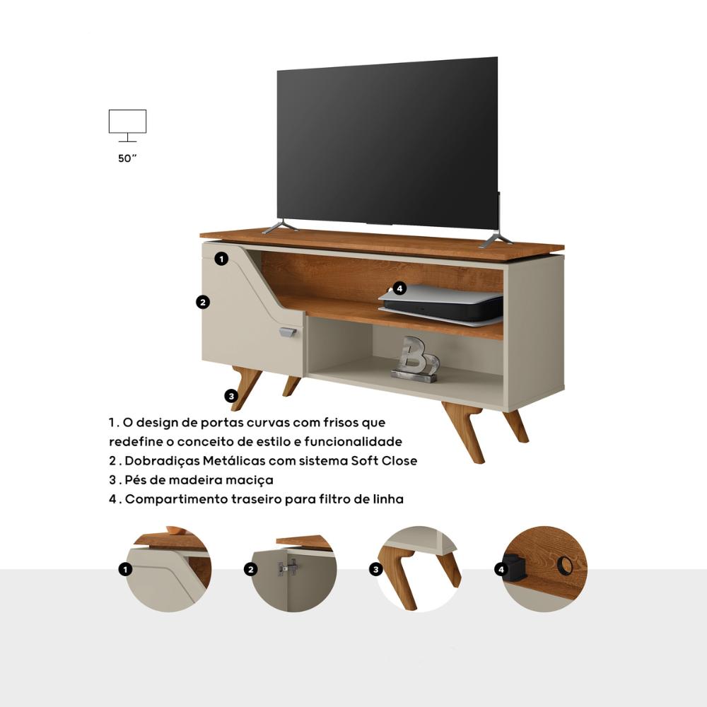 Rack para TV até 50 Polegadas com Nichos e 1 Porta Multimóveis CR45297 Off White/Naturalle