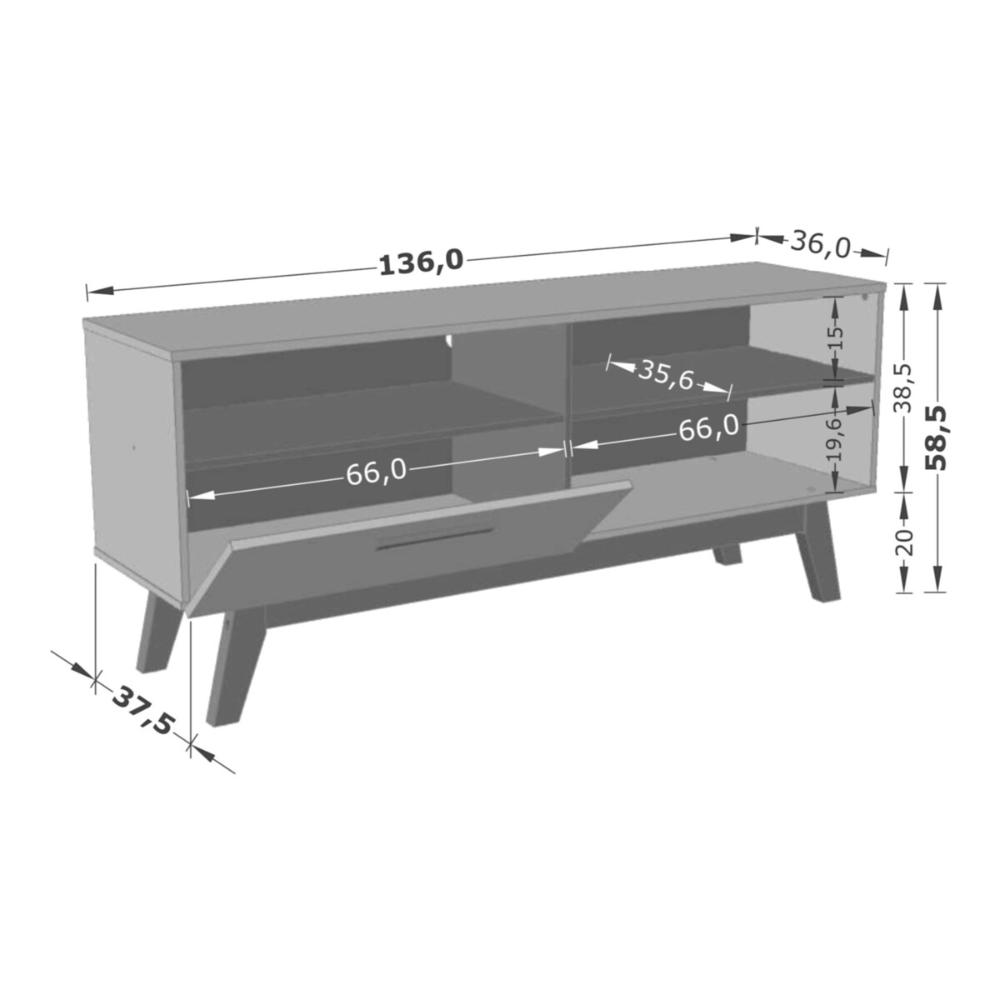 Rack para TV até 55 Polegadas com Nichos e 1 Porta Retrô Multimóveis CR45293 Off White/Cinamomo