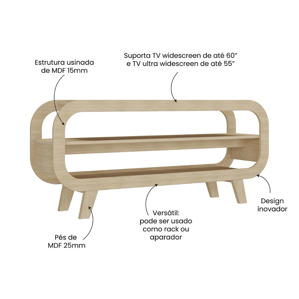 Rack para TV até 60 Polegadas 133,5cm com Pés Retrô Multimóveis CR45328 Naturale