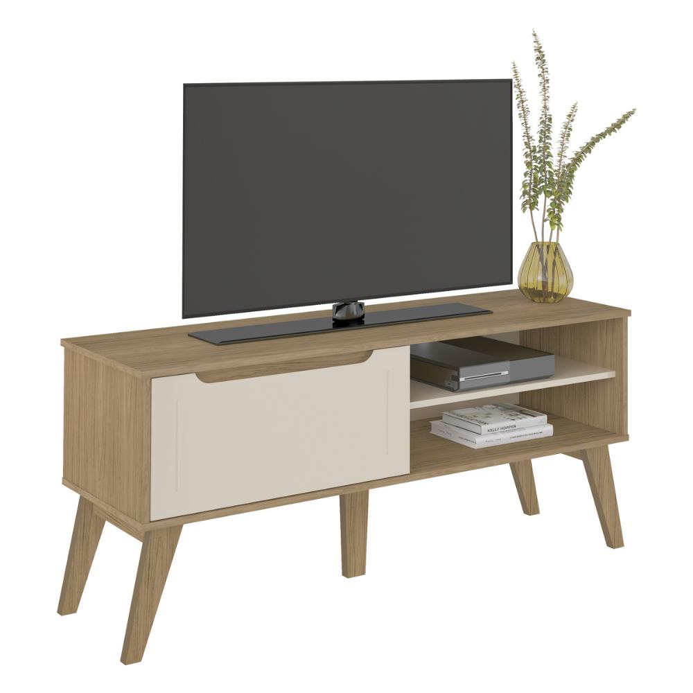 Rack para TV até 60 Polegadas 134cm com Pés Retrô 1 Porta Multimóveis CR45323 Carvalho/Off White