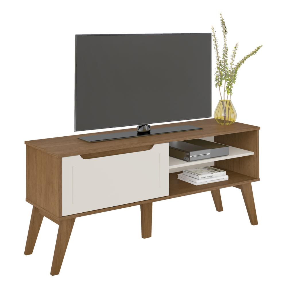 Rack para TV até 60 Polegadas 134cm com Pés Retrô 1 Porta Multimóveis CR45323 Cinamomo/Off White