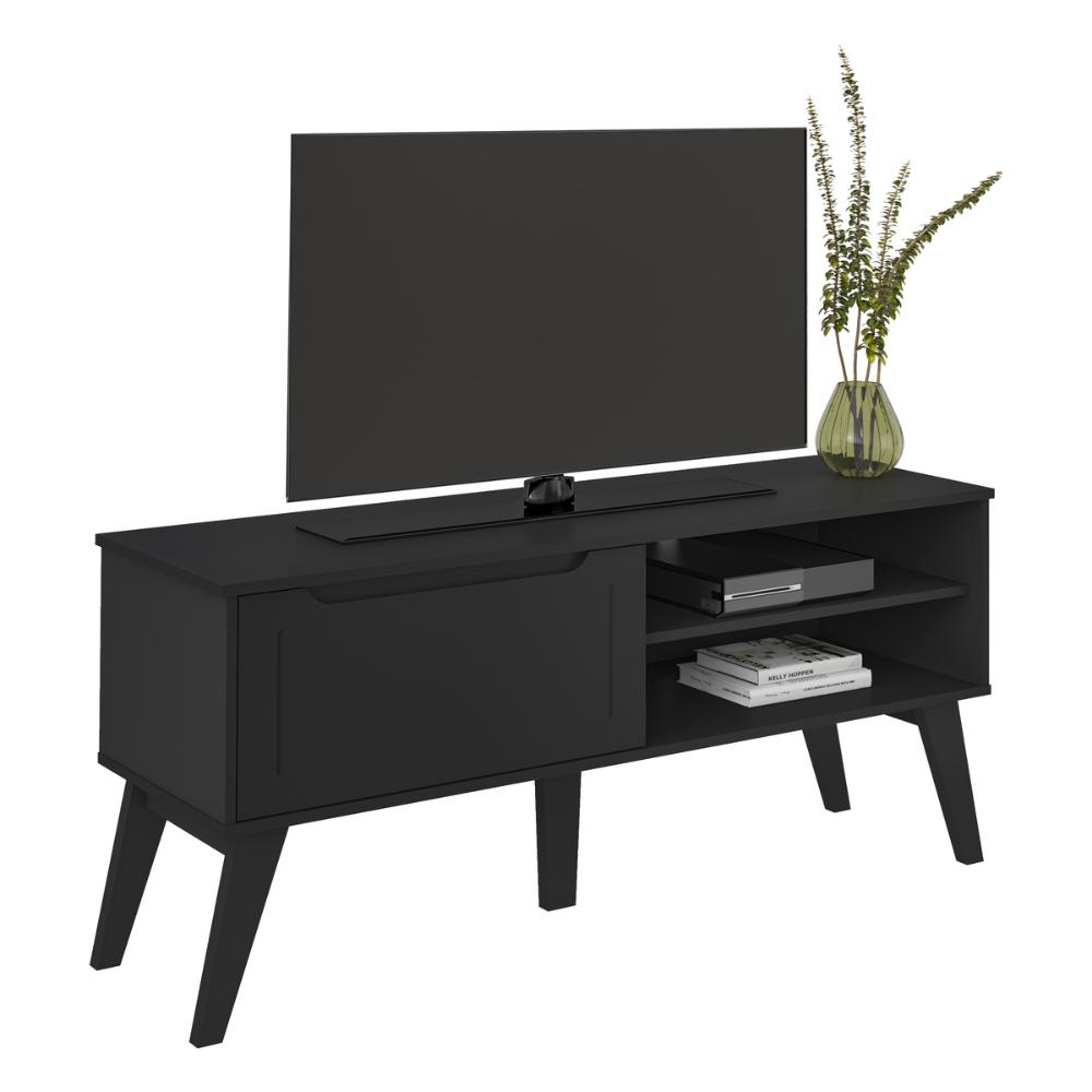 Rack para TV até 60 Polegadas 134cm com Pés Retrô 1 Porta Multimóveis CR45323 Preto