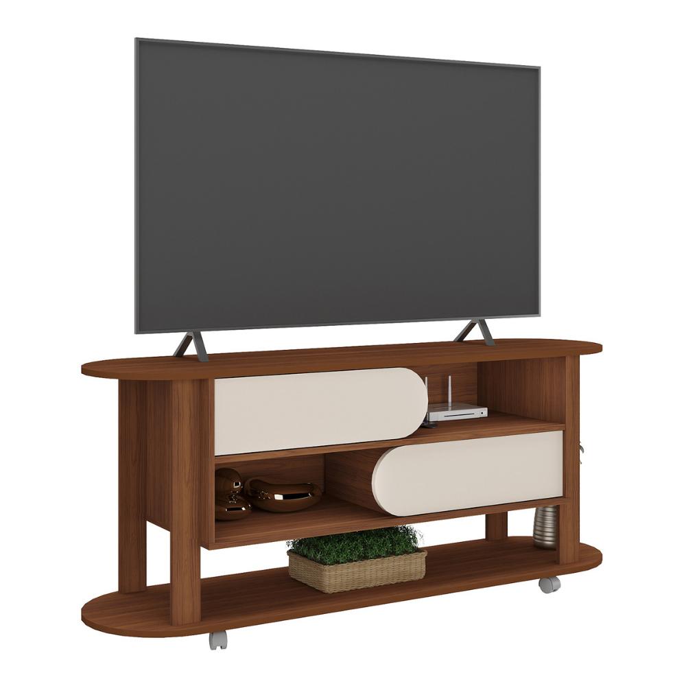Rack para TV até 65 Polegadas 150cm com Rodízios 2 Portas Multimóveis CR45326 Cedro/Off White