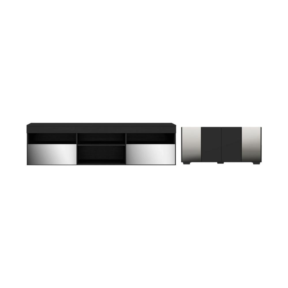 Rack para TV até 65 Polegadas 2 Portas com Aparador 4 Portas e Espelhos Multimóveis MP1096 Preto