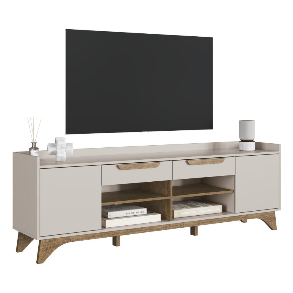 Rack para TV até 65 Polegadas com 2 Portas e 2 Gavetas Multimóveis MP1101 Off White/Madeirado