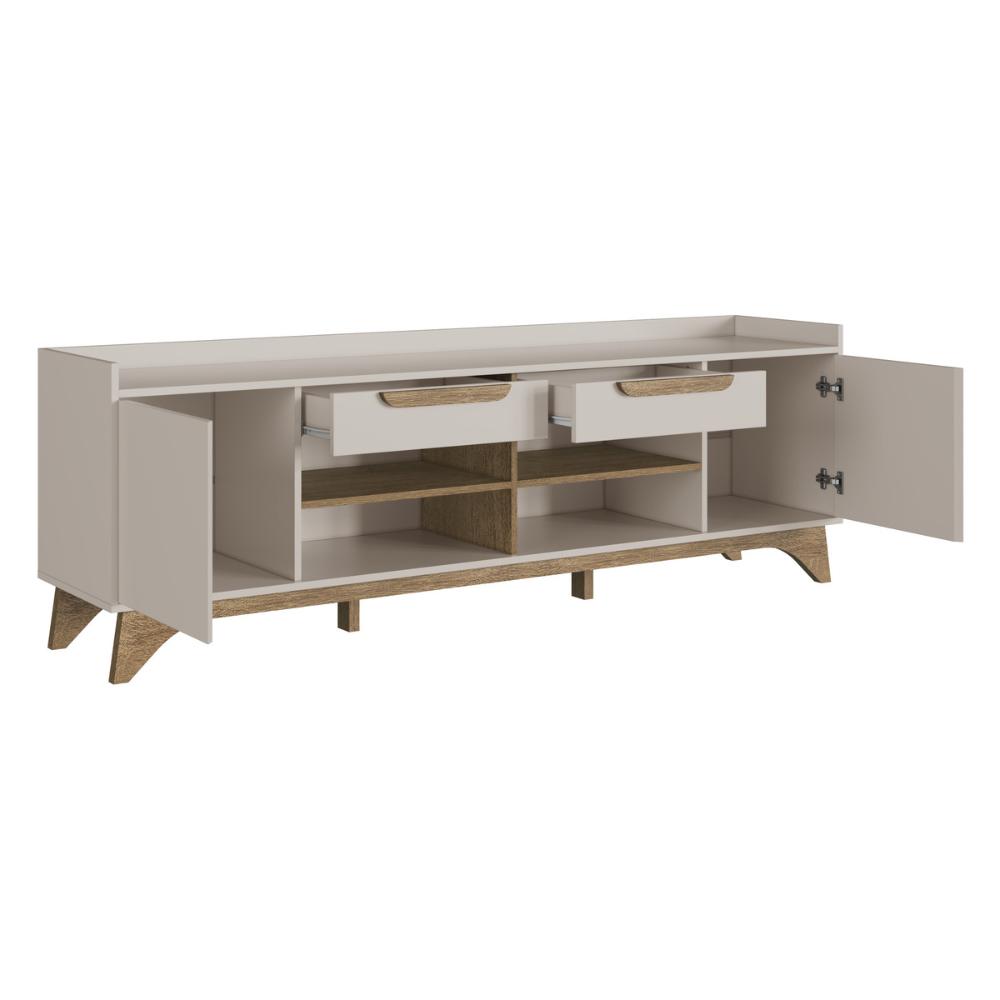 Rack para TV até 65 Polegadas com 2 Portas e 2 Gavetas Multimóveis MP1101 Off White/Madeirado