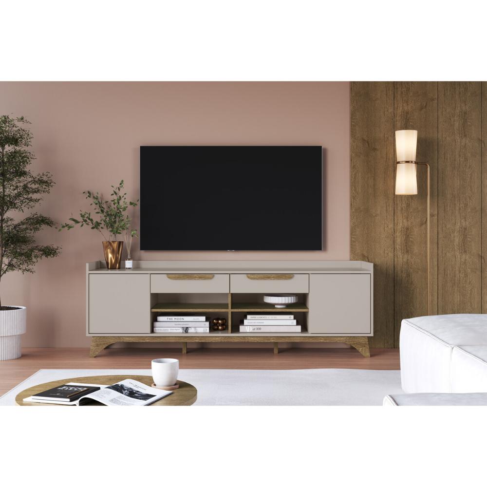 Rack para TV até 65 Polegadas com 2 Portas e 2 Gavetas Multimóveis MP1101 Off White/Madeirado