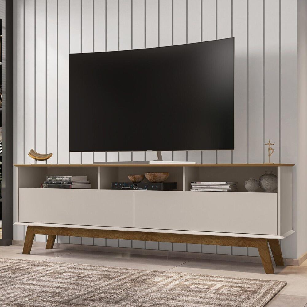 Rack para TV até 65 Polegadas com Nichos e 2 Portas Retrô Multimóveis CR45291 Cinamomo/Off White