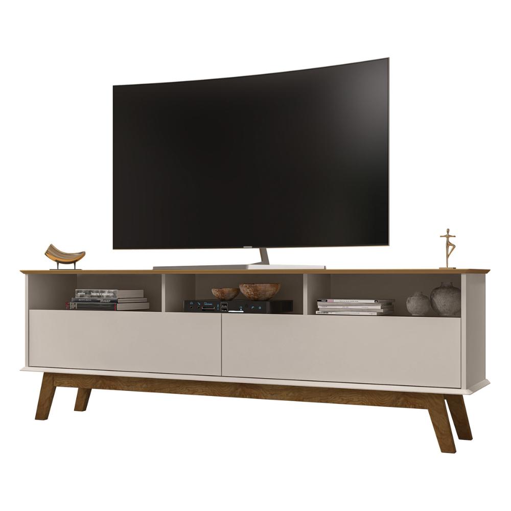 Rack para TV até 65 Polegadas com Nichos e 2 Portas Retrô Multimóveis CR45291 Cinamomo/Off White