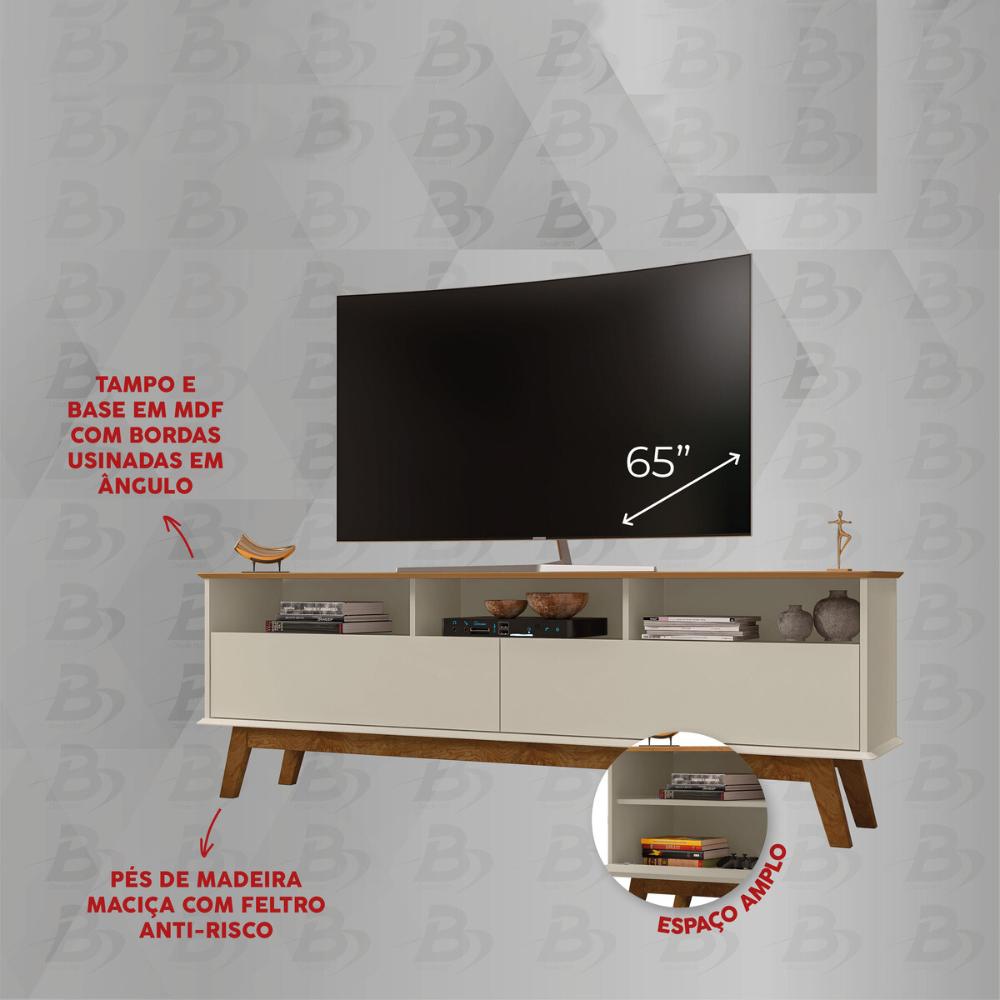 Rack para TV até 65 Polegadas com Nichos e 2 Portas Retrô Multimóveis CR45291 Cinamomo/Off White