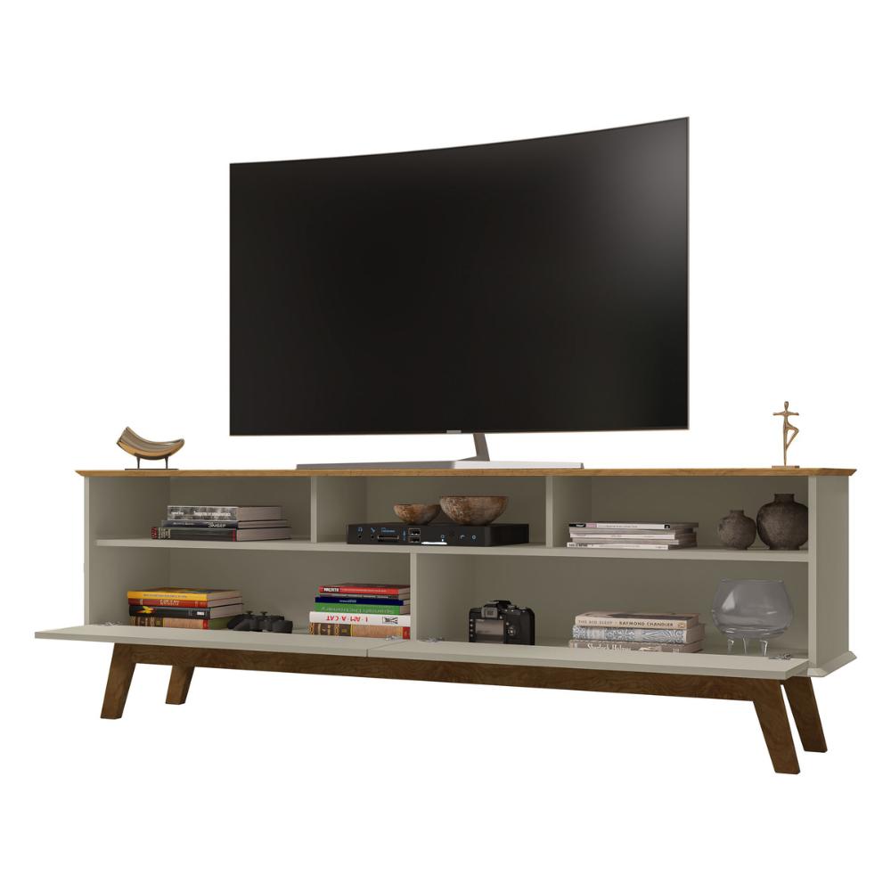Rack para TV até 65 Polegadas com Nichos e 2 Portas Retrô Multimóveis CR45291 Cinamomo/Off White