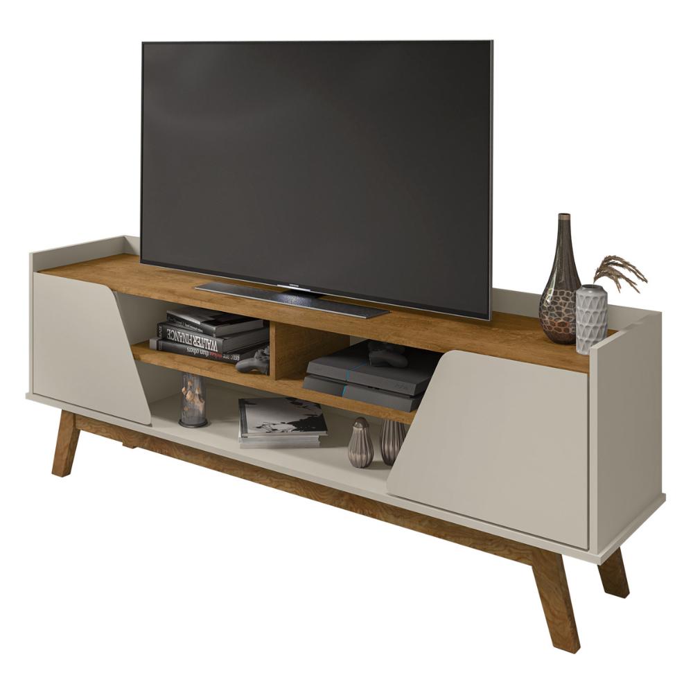 Rack para TV até 65 Polegadas com Nichos e 2 Portas Retrô Multimóveis CR45296 Off White/Naturalle