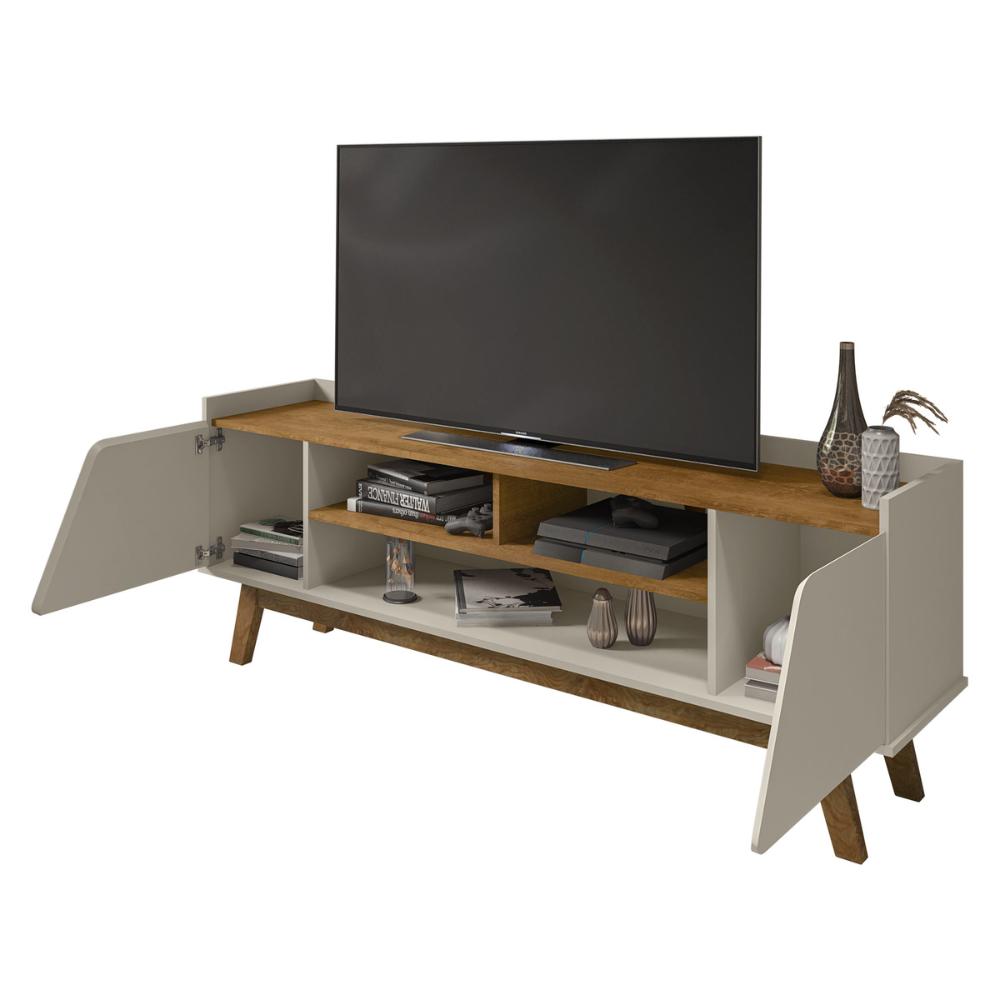 Rack para TV até 65 Polegadas com Nichos e 2 Portas Retrô Multimóveis CR45296 Off White/Naturalle