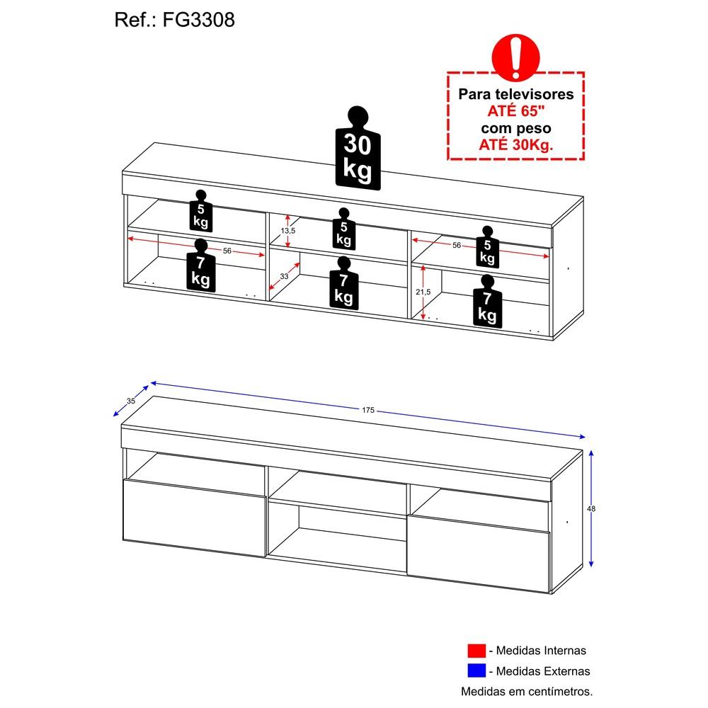 Rack para TV até 65" Multimóveis Paris FG3308 com 2 Portas Preto