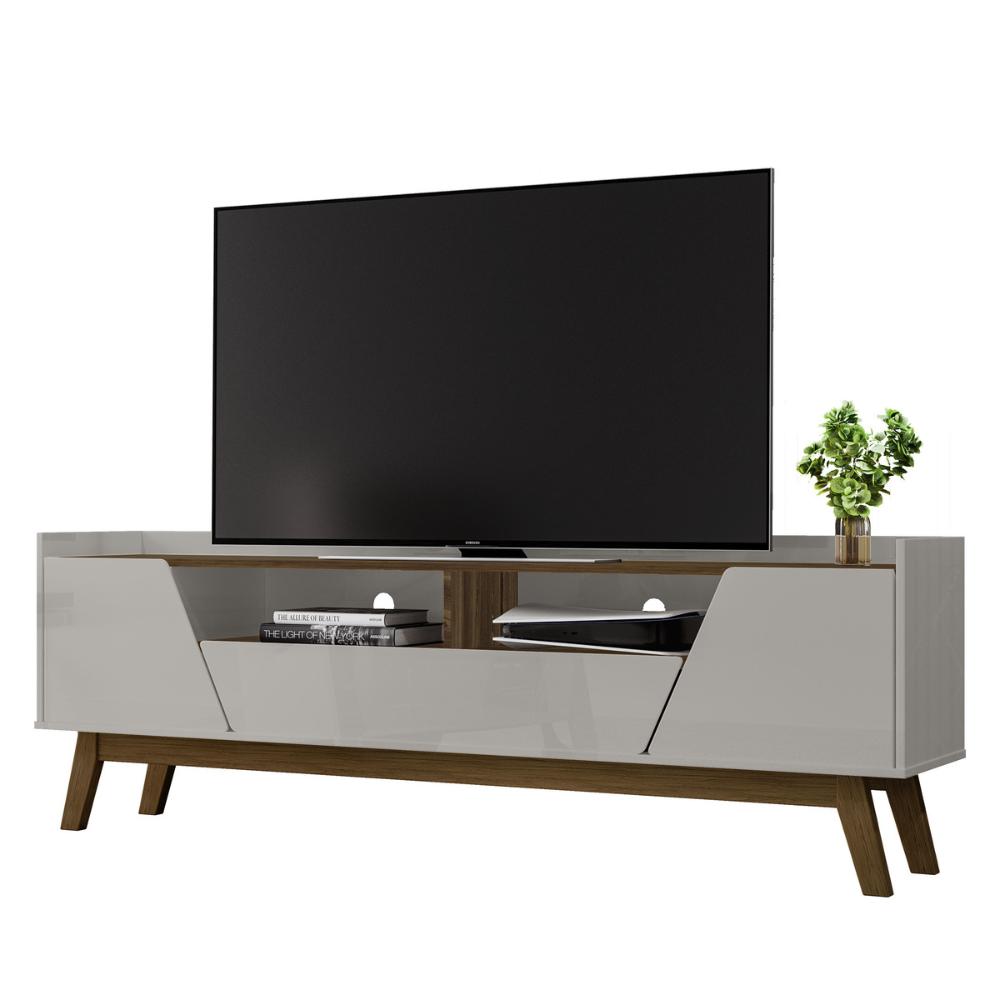 Rack para TV até 70 Polegadas com 2 Portas e 1 Gaveta Retrô Multimóveis CR45292 Off White/Ipê