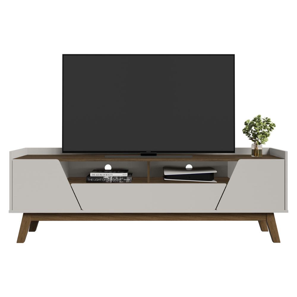 Rack para TV até 70 Polegadas com 2 Portas e 1 Gaveta Retrô Multimóveis CR45292 Off White/Ipê