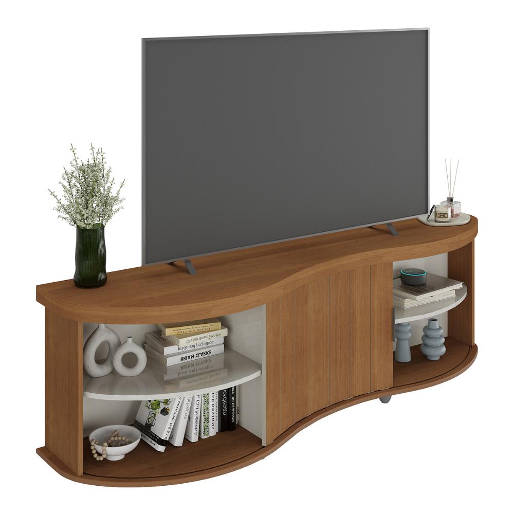 Rack para TV até 75 Polegadas 180cm com 1 Porta Flex Multimóveis CR45324 Cinamomo/Off White
