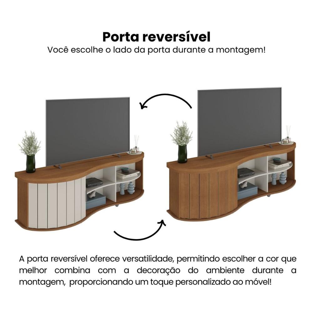 Rack para TV até 75 Polegadas 180cm com 1 Porta Flex Multimóveis CR45324 Cinamomo/Off White