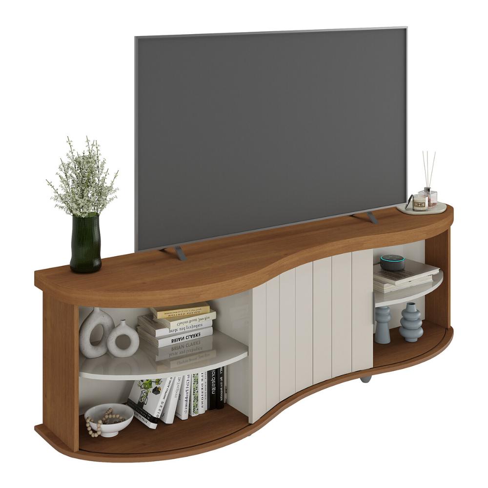 Rack para TV até 75 Polegadas 180cm com 1 Porta Flex Multimóveis CR45324 Cinamomo/Off White
