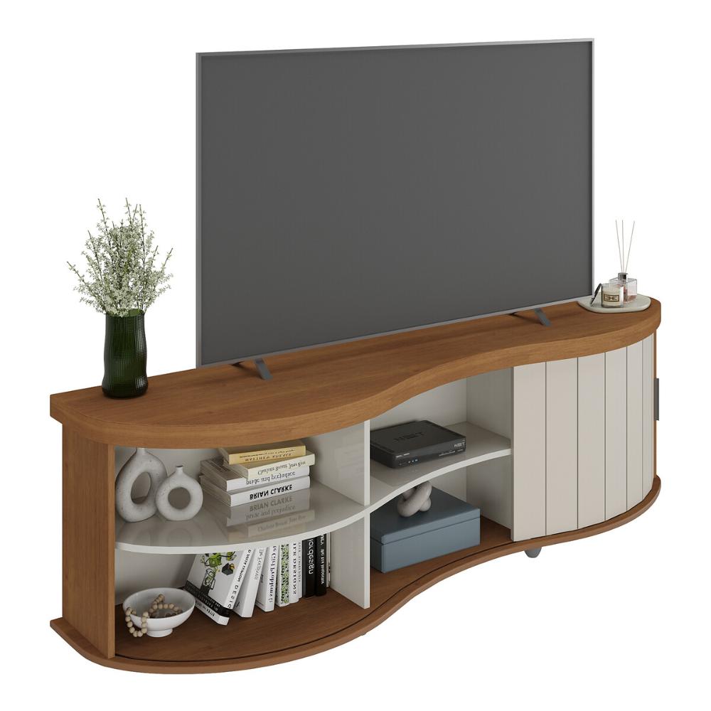 Rack para TV até 75 Polegadas 180cm com 1 Porta Flex Multimóveis CR45324 Cinamomo/Off White