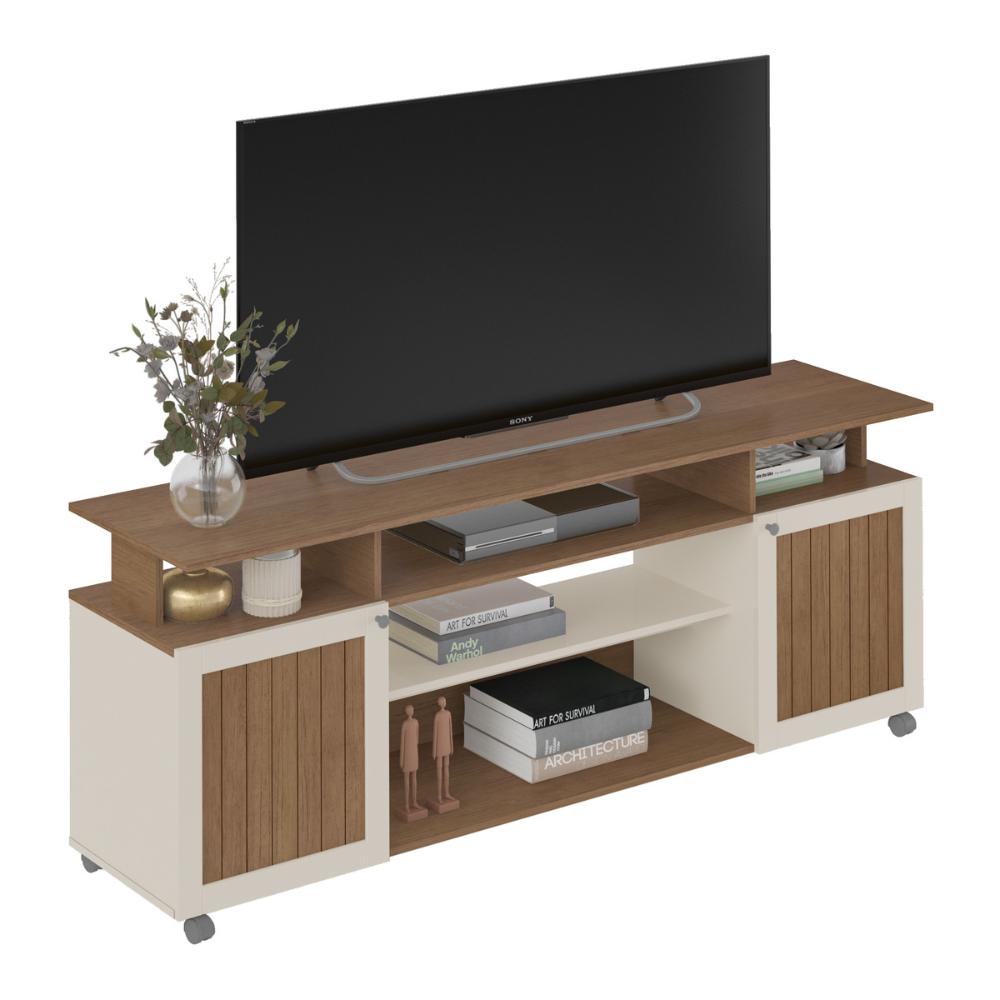 Rack para TV até 75 Polegadas 180cm com Rodízios 2 Portas Multimóveis CR45322 Cinamomo/Off White