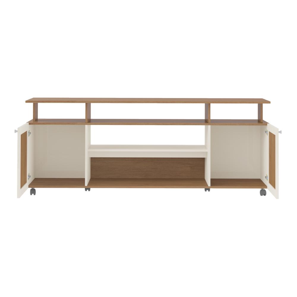 Rack para TV até 75 Polegadas 180cm com Rodízios 2 Portas Multimóveis CR45322 Cinamomo/Off White