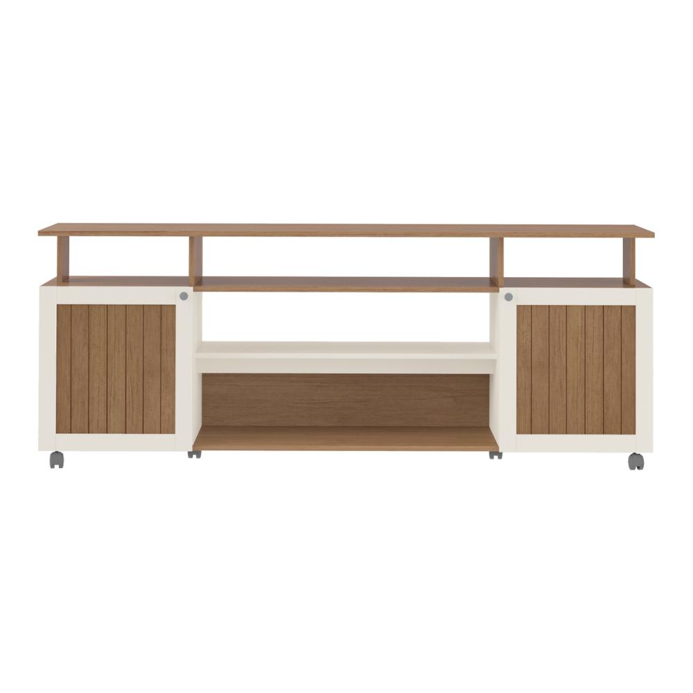 Rack para TV até 75 Polegadas 180cm com Rodízios 2 Portas Multimóveis CR45322 Cinamomo/Off White