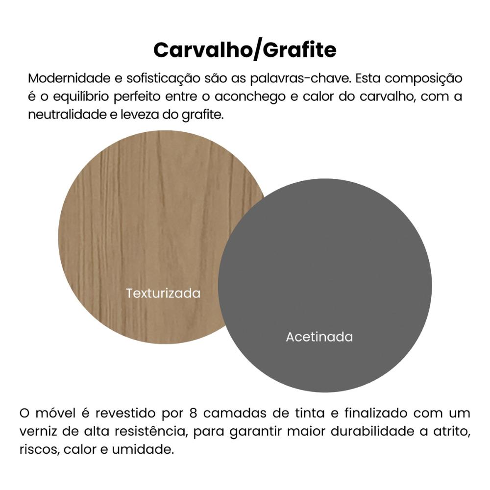 Rack para TV até 75 Polegadas 200cm 2 Portas 1 Gaveta Multimóveis CR45325 Carvalho/Grafite