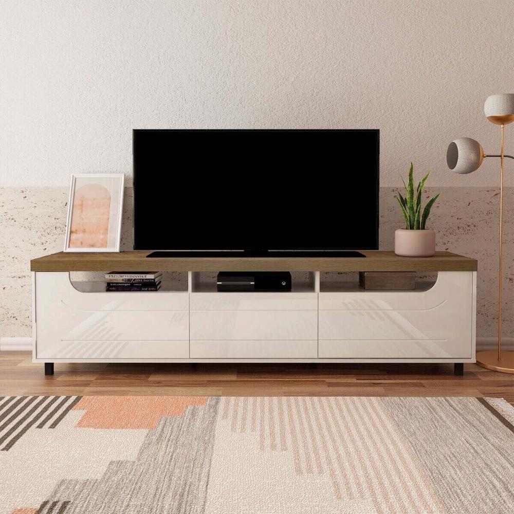 Rack para TV até 75 Polegadas 200cm 2 Portas 1 Gaveta Multimóveis CR45325 Pinho/Off White