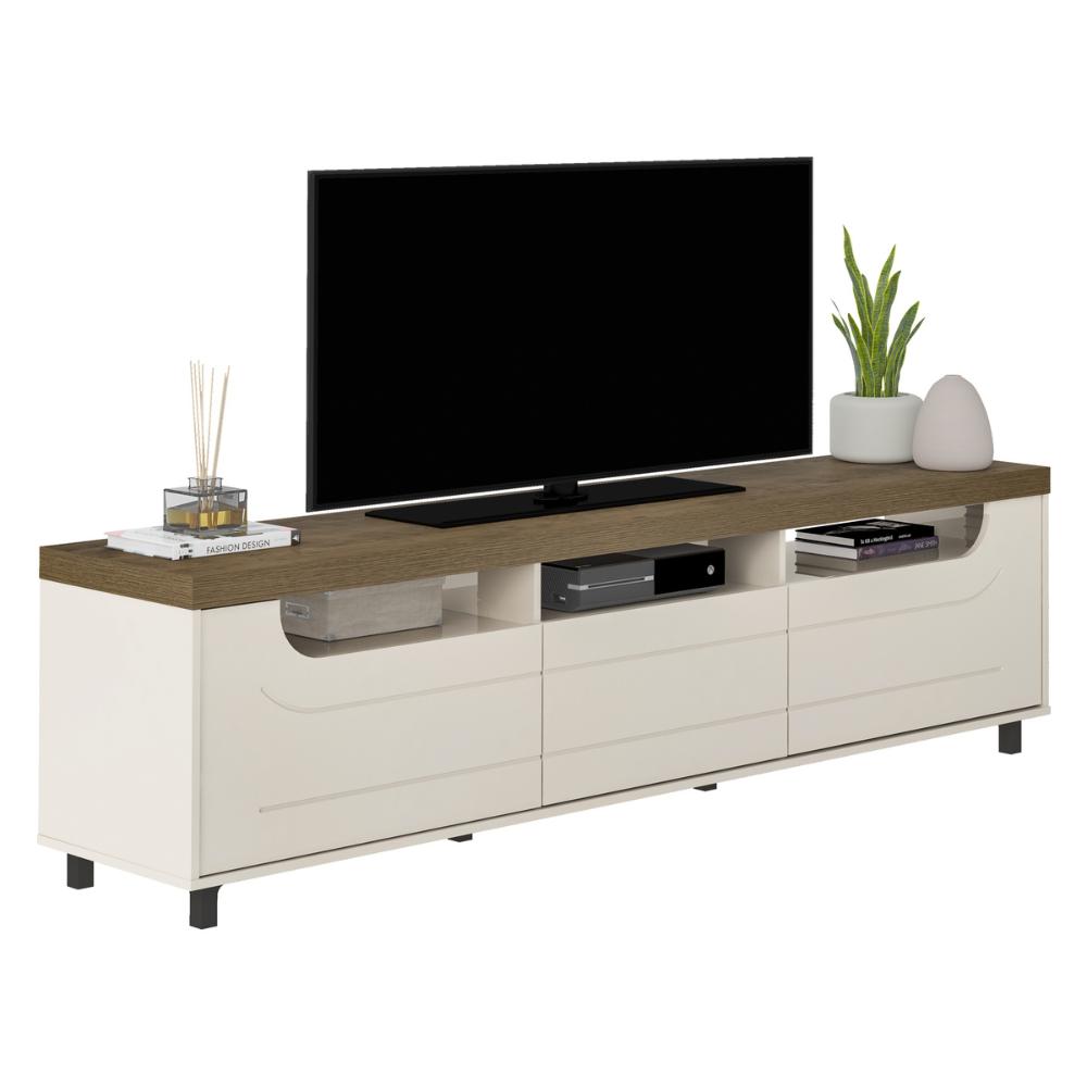 Rack para TV até 75 Polegadas 200cm 2 Portas 1 Gaveta Multimóveis CR45325 Pinho/Off White