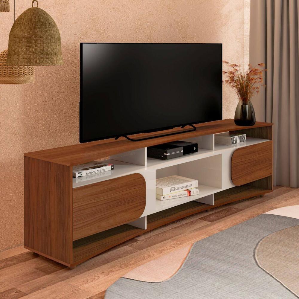 Rack para TV até 86 Polegadas 220cm com 2 Portas Multimóveis CR45321 Cedro/Off White