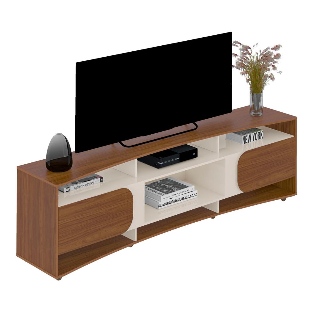 Rack para TV até 86 Polegadas 220cm com 2 Portas Multimóveis CR45321 Cedro/Off White