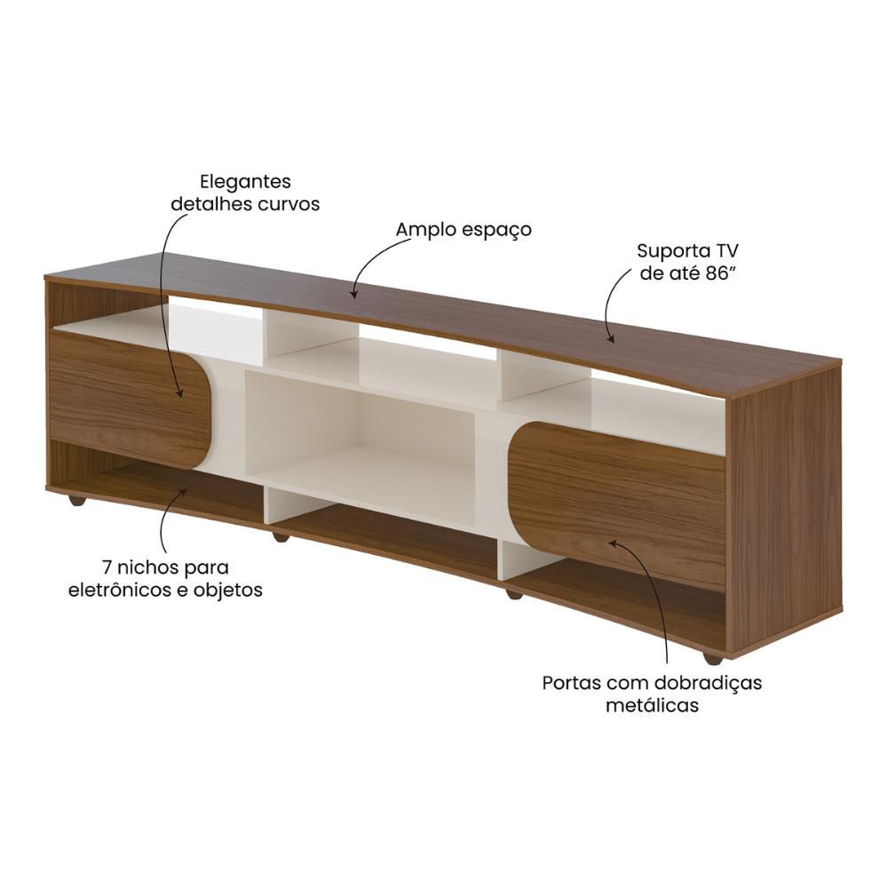 Rack para TV até 86 Polegadas 220cm com 2 Portas Multimóveis CR45321 Cedro/Off White