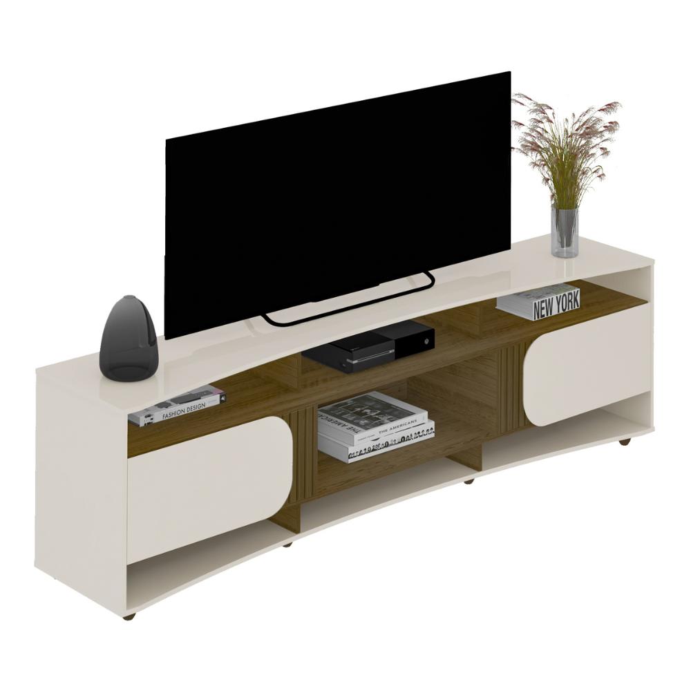 Rack para TV até 86 Polegadas 220cm com 2 Portas Multimóveis CR45321 Off White/Pinho