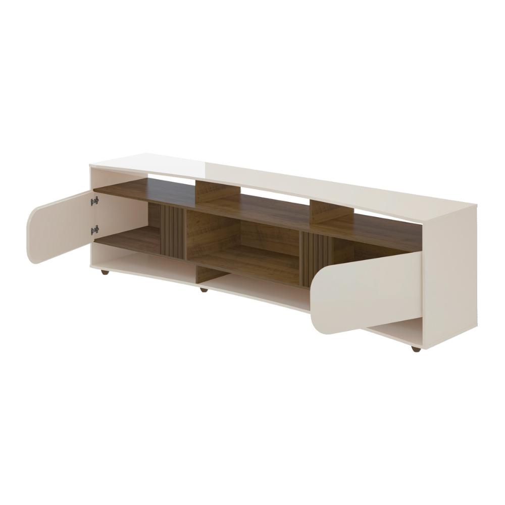 Rack para TV até 86 Polegadas 220cm com 2 Portas Multimóveis CR45321 Off White/Pinho