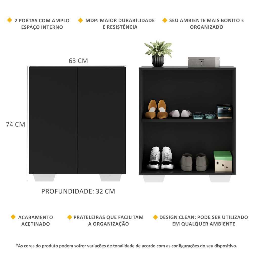 Sapateira 2 Portas Nina Multimóveis Preta/Branca