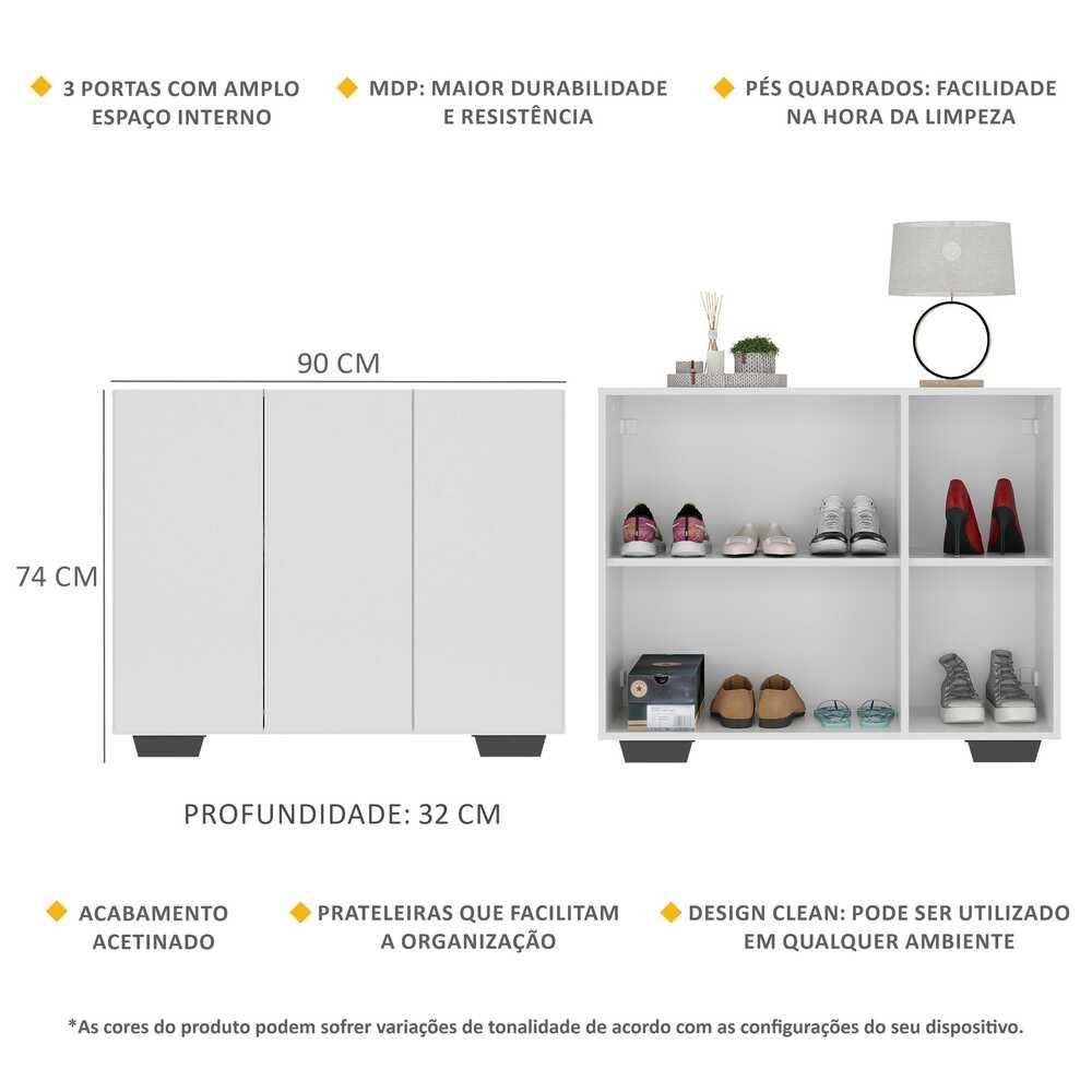 Sapateira 3 Portas Nina Multimóveis MP6019 Branca/Preta