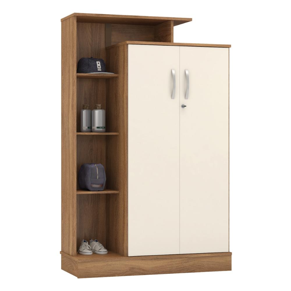 Sapateira Multiuso 2 Portas com Chave 91cm Multimóveis CR35293 Amêndola/Off White