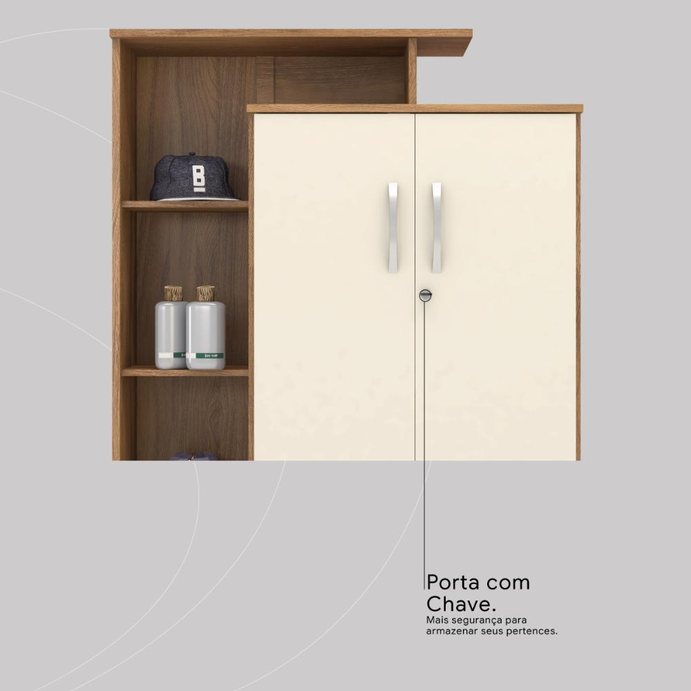 Sapateira Multiuso 2 Portas com Chave 91cm Multimóveis CR35293 Amêndola/Off White
