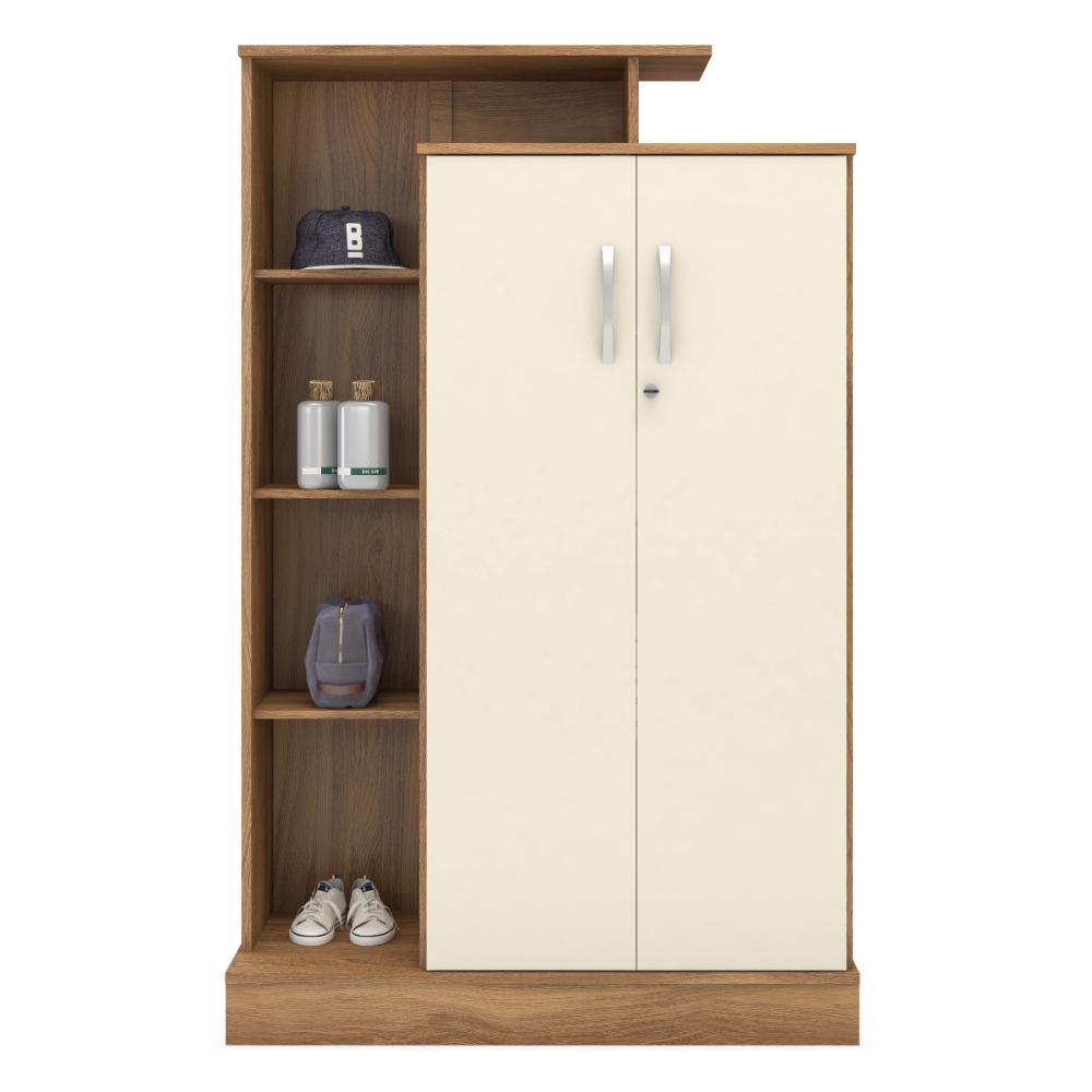 Sapateira Multiuso 2 Portas com Chave 91cm Multimóveis CR35293 Amêndola/Off White