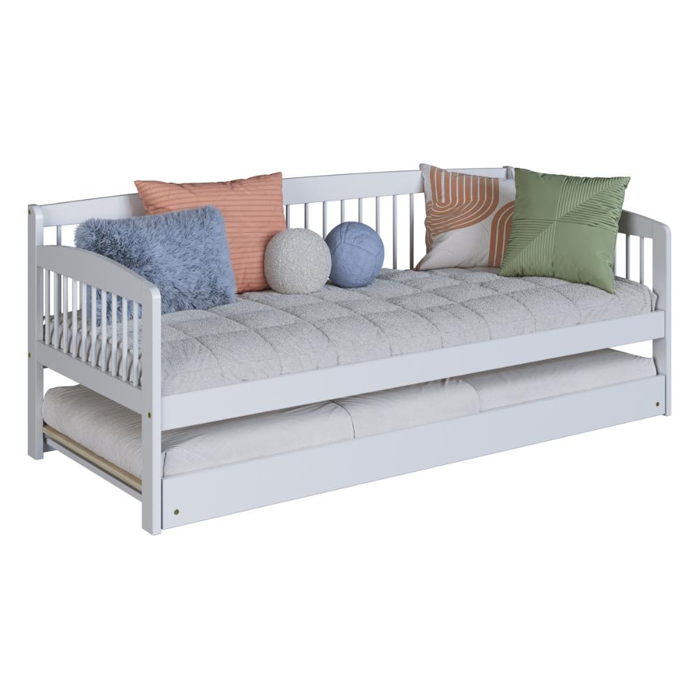 Sofá-Cama com Cama Auxiliar de Madeira Maciça para Colchão 78x188cm Multimóveis CR35275 Branco