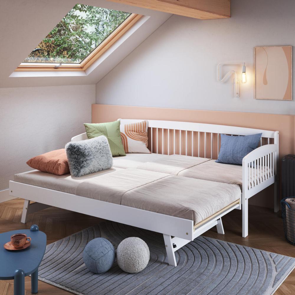 Sofá-Cama com Cama Auxiliar de Madeira Maciça para Colchão 78x188cm Multimóveis CR35275 Branco