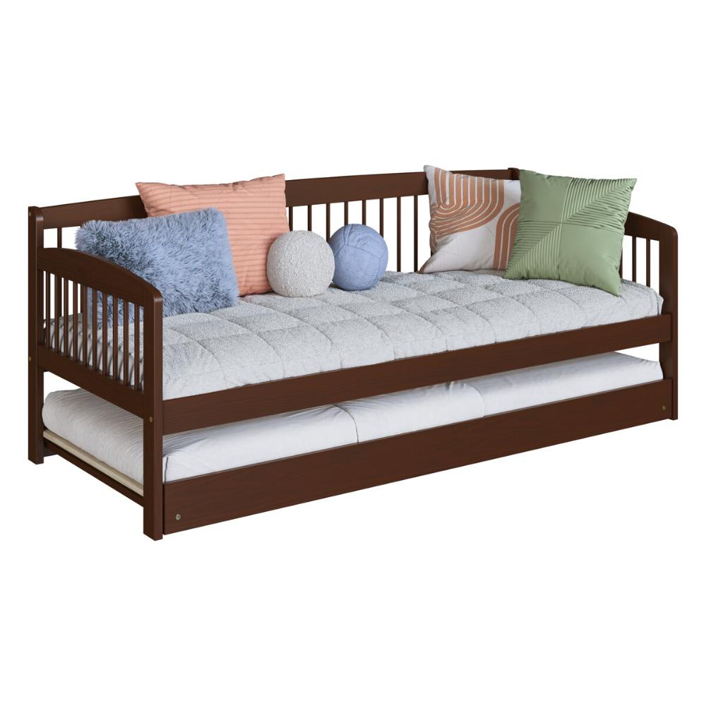 Sofá-Cama com Cama Auxiliar de Madeira Maciça para Colchão 78x188cm Multimóveis CR35275 Walnut