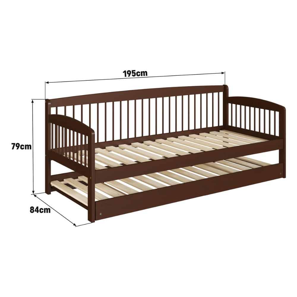 Sofá-Cama com Cama Auxiliar de Madeira Maciça para Colchão 78x188cm Multimóveis CR35275 Walnut