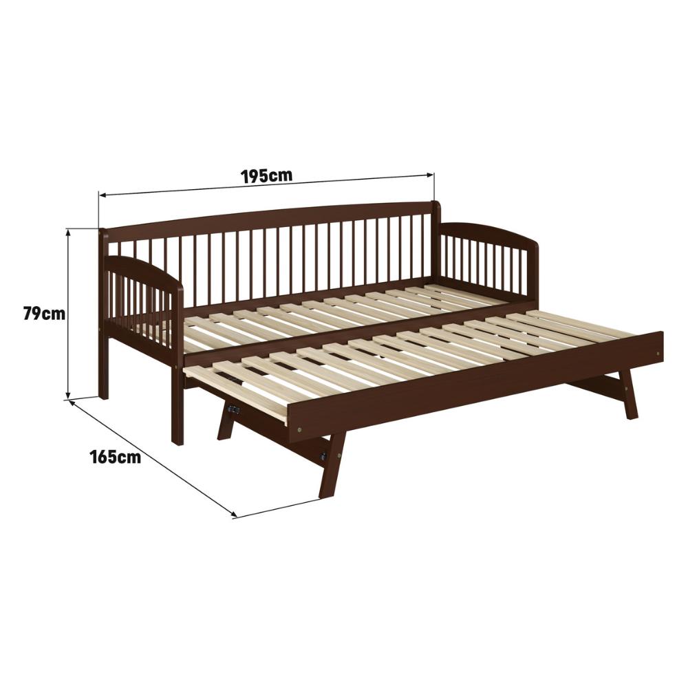 Sofá-Cama com Cama Auxiliar de Madeira Maciça para Colchão 78x188cm Multimóveis CR35275 Walnut